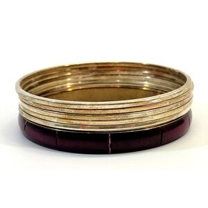 Name Brand Fashion Statement Set of 6 Gold Tone Bangle Bracelets Chic Stackable‎